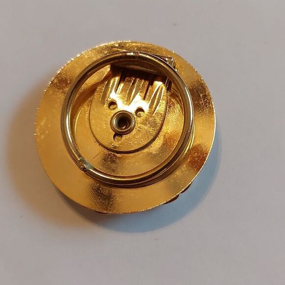 Vintage Gold Tone Inlaid 3D Flower Pattern Round Scarf Ring Clip - Picture 3 of 6